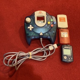 Sega Dreamcast Clear Blue Controller HKT-7700 with Blue VMU - TESTED!