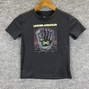 Under Armour T-Shirt Boy’s Size 6 Black Cyber Mitt Short Sleeve - Picture 1 of 7