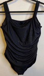 Miraclesuit Bathing Suit Black Cinching Slimming Tummy Control Ruched Bling 16 - Picture 1 of 5