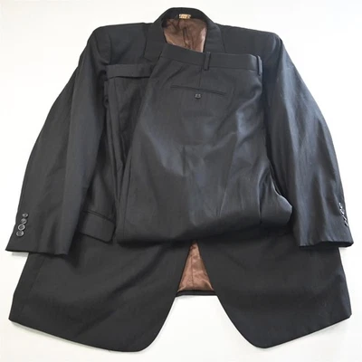 Caravelli 54R 46x29 Black Striped Super 150s Paris Mens Jacket Pants Suit - Image 1 of 4