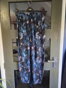 Atmosphere Black Blue & Pink Elasticated Stretch Cuffed Leg Trousers Size 8 - Picture 1 of 5