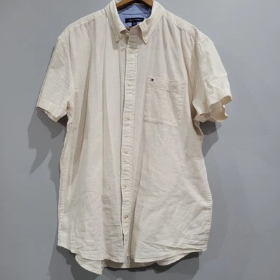 Camisa Tommy Hilfiger Para Hombre Talla XL Con Botones Manga Corta Mezcla de Lino Foto 1 de 4