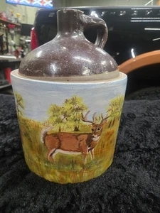Antigua jarra de gres pintada a mano Moonshine whisky firmada solo exhibición de mamá - Imagen 1 de 13