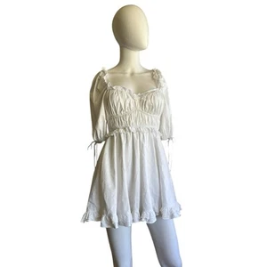 For Love & Lemons Jackson Mini White Cotton Smocked Dress Small - Picture 1 of 5