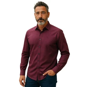 Johnny Bigg Long Sleeve Shirt Men Size XLarge Burgundy Check Casual Dress - Picture 1 of 9