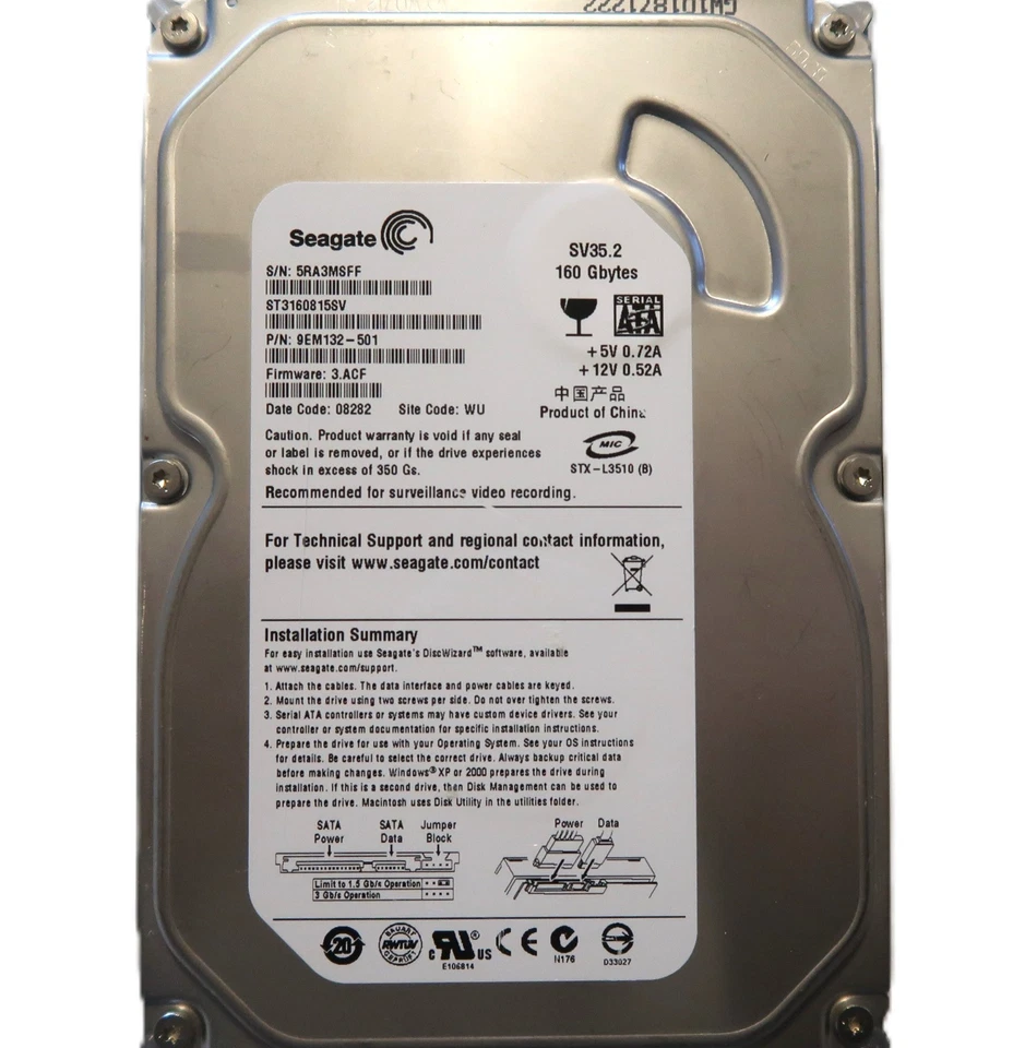 Seagate ST3160815SV 9EM132-501 3.ACF (5RA) WU China 3.5" 160gb Sata JAN/2008 - Image 1 of 1