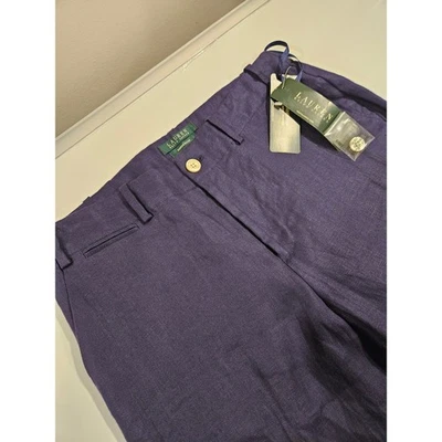Pantalones clásicos Lauren Ralph Lauren Sanderson azul marino mezcla de lino para mujer talla 6 Foto 1 de 4