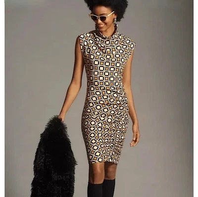 Vestido Vaina Acanalado Estampado Geométrico Maya ANTHROPOLOGIE Talla M Sin Mangas Foto 1 de 4