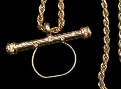 Gold Tone Clear Rhinestone Charm Holder Opening Loop Pendant Chain Necklace 18"  - Image 1 of 4