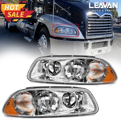 For 2008-2018 Mack GU7 Set Back Axle Chrome Headlight Assembly Left+ Right Side - Image 1 of 4