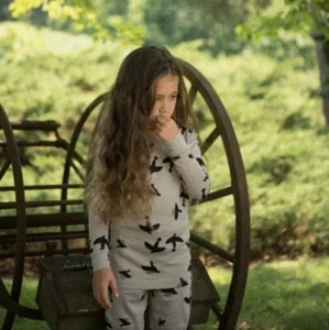 New Leveret 100 Cotton Ribbed Two Piece-Set Birds Pajamas Size 6 Kids Girl Gray - Picture 1 of 13