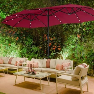 15ft Patio Umbrella with Stand Base LED Lights Umbrella for Outdoor Garden Party - Picture 1 of 11