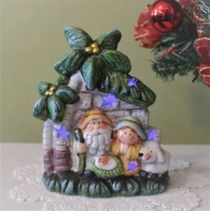 Child's Nativity Set Scene 6.5 inch Palm Trees LED Light Changes Colors Ceramic - Picture 1 of 6