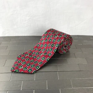 Lands End Neck Tie Mens 57.5x3.5 Red/Green Geometric 100% Silk Hand Sewn Classic - Picture 1 of 8