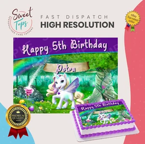 UNICORN RECTANGLE EDIBLE CAKE TOPPER DECORATION PERSONALISED - Picture 1 of 1