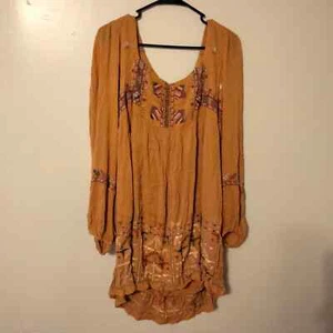 Vestido Boho Free People bordado mostaza Rhiannon L - Imagen 1 de 11
