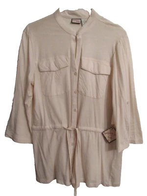 Jamaica Bay top pearl 3/4 roll tab slv safari drawstring waist cotton knit L NWT - Image 1 of 4