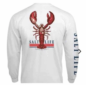 CAMISETA SALT LIFE XXX GRANDE BLANCA "LOBSTER QUEST" MANGA LARGA BOLSILLO HOMBRE 3X NUEVA CON ETIQUETAS - Imagen 1 de 4