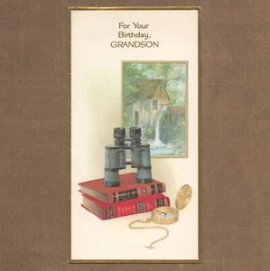 Bonita tarjeta de cumpleaños vintage de los años 60 PARA NIETO, libros de American Greetings +✉ - Imagen 1 de 6