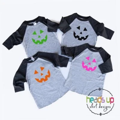 Kids Pumpkin Halloween Shirt Raglan Toddler Baby Boy or Girl Siblings Costume - Image 1 of 3
