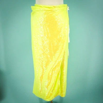 MM6 Maison Margiela One Size Navetta Sequin Disco Midi Wrap Skirt Neon Yellow - Image 1 of 4