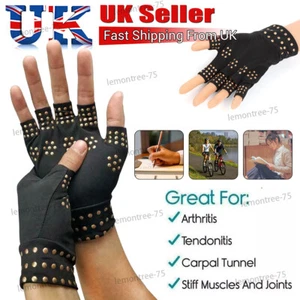 1Pair Copper Compression Infused Gloves for Men Women Anti-Arthritis Fingerless - Picture 1 of 10
