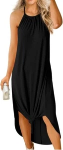 Maxi Vestido Para Mujer GRECERELLE Sin Mangas Negro Verano Informal Solero - Grande - Imagen 1 de 6