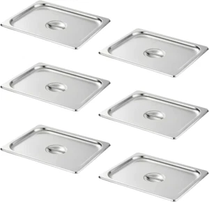 6er Pack 1/2 Größe Hotel Pfanne Abdeckung, Edelstahl Massiv Dampf Tisch Gastronomie Essen - Bild 1 von 6