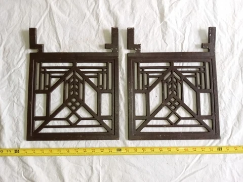 LOT OF 2 VINTAGE Old Cast Iron Stove Grating Doors, ORNATE, rare Cover