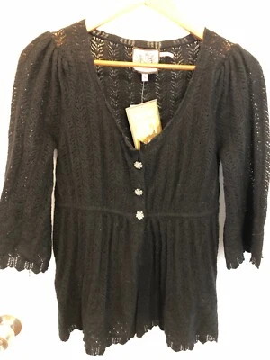 3. JUICY COUTURE BLACK CASHMERE BLEND 3/4 SLEEVE CARDIGAN SWEATER NWT S - Image 1 of 4