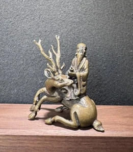 Chinese antique copper Sitting deer God of Longevity statue - Picture 1 of 7