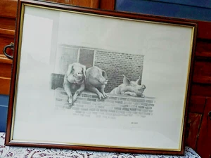 Signed LIMITED EDITION (50/750) William Geldart GRAPHITE PRINT 3 Pigs On A Wall - Picture 1 of 7