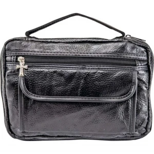 Genuine Black Leather Bible Book Cover Purse Bag Side Pocket w/ Cross Zipper - Bild 1 von 3