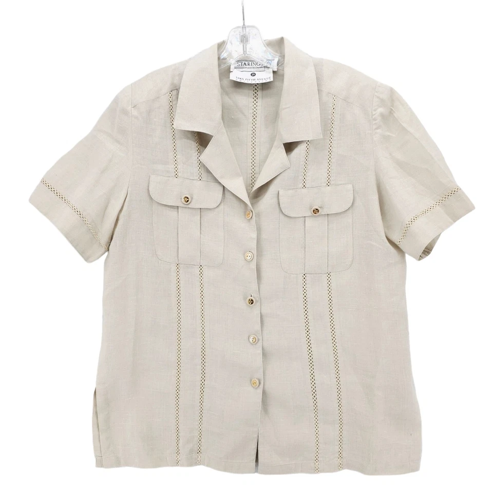 Blusa STARINGTON Vintage 100% Lino Beige Natural Detalle Crochet Usada en Excelente Condición Talla 10 Foto 1 de 4
