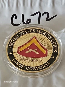 UNITED STATES MARINE CORPS LANCE CORPORAL USMC CHALLENGE COIN C672 - Foto 1 di 2