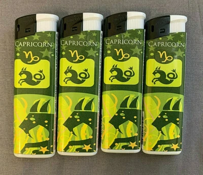 SET OF 4 WINLITE CAPRICORN HOROSCOPE THEMED CIGARETTE LIGHTERS FIXED FLAME - Image 1 of 3