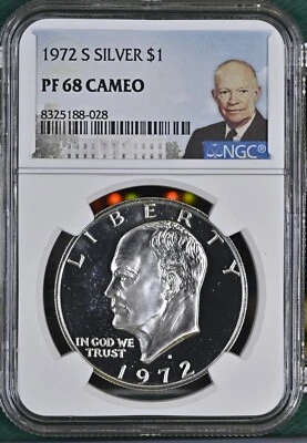 1972 S Silver Eisenhower Dollar $1 NGC PF 68 Cameo - Image 1 of 2