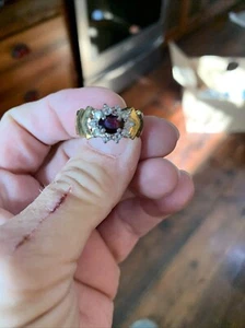 SIZE 7 14K GOLD PLATED OR FILLED, AMETHYST RING WITH WHITE SAPHIRES - Picture 1 of 7