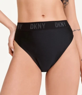 New DKNY BLACK High-Waist Logo Bikini Swim Bottom Black Size Medium NWT - Image 1 of 3