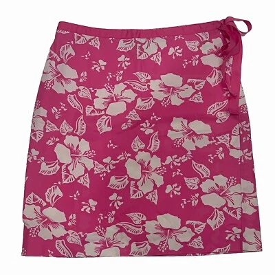 复古休闲转角裙 8 码热带花卉粉色木槿棉弹力 — 第 1/4 张图片
