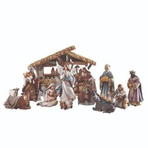 Nativity Set 6.5 inch 13pc Removable Baby Jesus Stable Kings Shepherd Animals - Picture 1 of 5