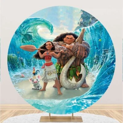 Round Girls  Moana Backdrop Birthday Party Background Photo Studio Props Decor - Image 1 of 4
