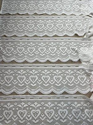 5 CENEFA CORTINA DE ENCAJE DE COLECCIÓN BLANCA 58-62” X12” CORAZONES florales cabaña estilo rural Foto 1 de 3