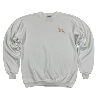 VTG 90s Distressed White Sweatshirt with Embroidered Goose Bird USA Made Size M - Image 1 of 4