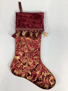 Unbranded Floral Print Stocking Tassles Trim Piping Satin Back Lined Red Gold - Picture 1 of 5