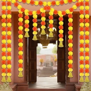 10 Stück Ringelblumen Girlande für Diwali Dekoration Pooja Dekoartikel Indisch 5 Fe - Bild 1 von 6