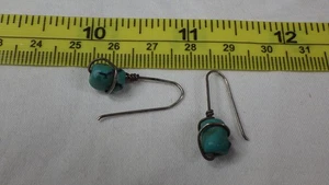 Vintage Sterling Silver .925 Earrings Wire Wrap Turquoise Earth Node - Picture 1 of 4