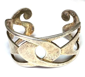 Sterling Silver Overlapping Music Note Cuff Bracelet 34mm 6.5" Wrist - Picture 1 of 3