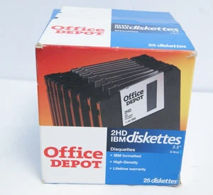 3.5” Floppy Disks 25 Office Depot 2HD IBM Formatted Diskettes 1.44 MB NEW SEALED - Picture 1 of 5