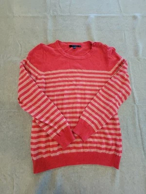 Boden Sweater Womens Extra Small Red Pink Striped Crewneck Button Pullover Knit - Image 1 of 4
